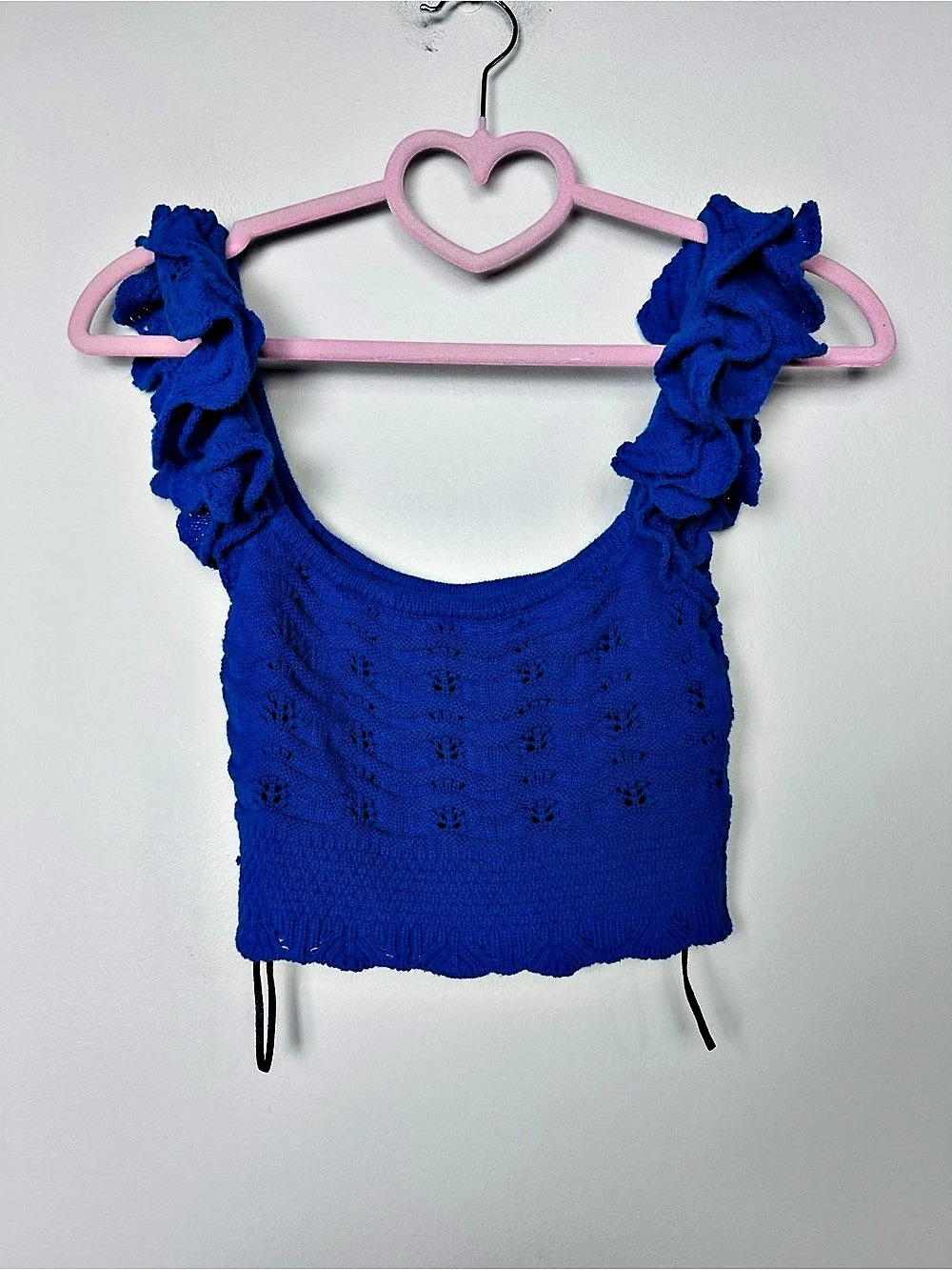 H&M Blue Knit Ruffle Strap Crop Top Size XSmall